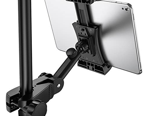LZSIG Tablet Mount Holder for Microphone Stand and Music Stand, Telescopic Adjustable iPad Stand Portable Mic Music Stand Holder for iPad Pro iPhone Android Smartphone Tablet 4.7 to 12.9Inch---LMiS1