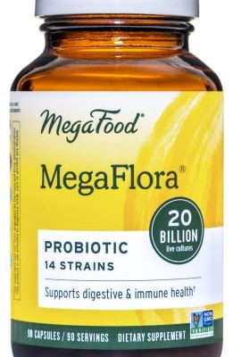 MegaFood MegaFlora Probiotic - Digestive Support Supplement with 20 Billion CFU - 14 Probiotic Strains - Gluten-Free - Made without Dairy or Soy - Vegan - 90 Caps