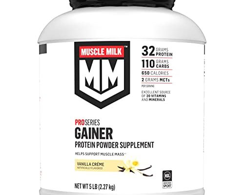 Muscle Milk Pro Series Gainer Protein Powder Supplement, Vanilla Crème, 5 Pound, 14 Servings, 32g Protein, 5g Sugar, 109g Carbs, 650 Calories, 2g MCTs, 20 Vitamins & Minerals, Packaging May Vary