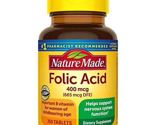 Nature Made Folic Acid 400 mcg (665 mcg DFE), Dietary Supplement for Nervous System Function, 250 Tablets, 250 Day Supply