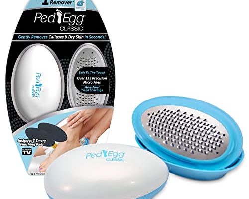 Ped Egg Classic Callus Remover, As Seen On TV, New Look, Safely and Painlessly Remove Tough Calluses & Dry Skin to Reveal Smooth Soft Feet, 135 Precision Micro-Blades, Traps Shavings Mess-Free