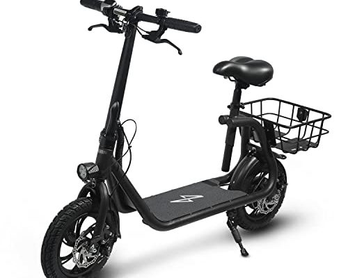 Phantomgogo Commuter R1 - Electric Scooter for Adults - Foldable Scooter with Seat & Carry Basket - 450W Brushless Motor 36V - 15MPH 265lbs Max Load E Mopeds for Adults (Black)