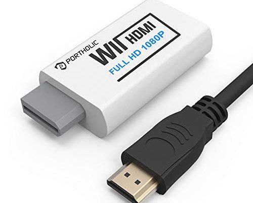 PORTHOLIC Wii to HDMI Converter 1080P with 5ft High Speed HDMI Cable Wii2 HDMI Adapter Output Video&Audio with 3.5mm Jack Audio, Support All Wii Display 720P, NTSC, Compatible with Full HD Devic