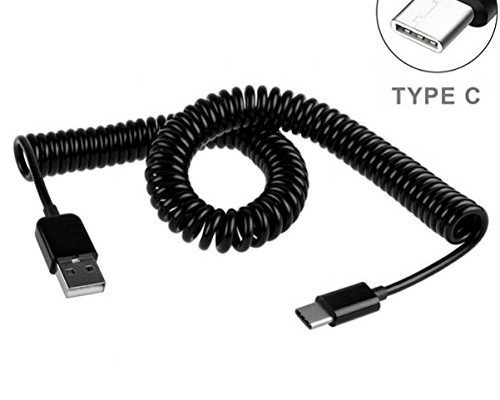 Premium Coiled Type-C Cable USB Charging Power Wire Sync Cord For LG V20 G5 G6 - Moto Z Droid Force - HTC 10 - Google Pixel, XL - ZTE Grand X3 X4 ZMax Pro - Samsung Galaxy S8, Plus - All USB-C Phones