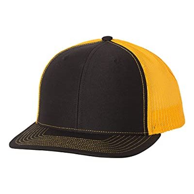 Richardson 112 Trucker OSFA Baseball Hat Ball Cap, Black/Gold