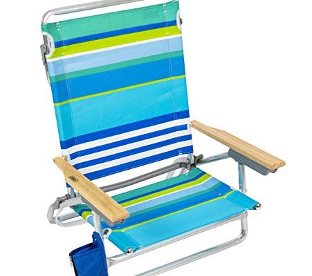 RIO beach Classic 5 Position Lay Flat Folding Beach Chair - Cool Blue Stripes