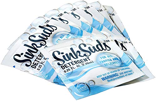 SinkSuds Travel Laundry Detergent Liquid Soap + Odor Eliminator for All Fabrics Including Delicates, (TSA Compliant), 8 Sink-Packets (0.25 fl oz each)