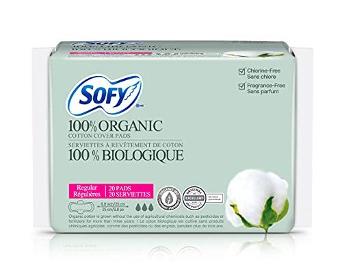 Sofy Organic Cotton Sanitary Pads for Women - Certified Organic Regular Sanitary Napkins, Super Absorbent, Chlorine Free, Chemical Free, SAP Free, Ultra Thin, Leak Protection (Regular, 20 Count)