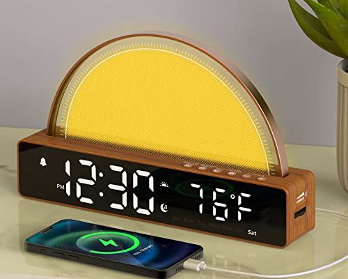 Sunrise Alarm Clock, Wake Up Light Dawn Simulator, Bedside Sun Lamp Multi Color Night Light with USB Charger, Sleep Aid, Loud Alarm Clock for Heavy Sleepers Adults, Gift for Kids Teenage Boys Girls