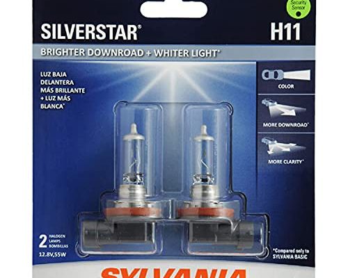 SYLVANIA H11 SilverStar High Performance Halogen Headlight Bulb, (H11ST.BP2), White, 2 Count (Pack of 1)