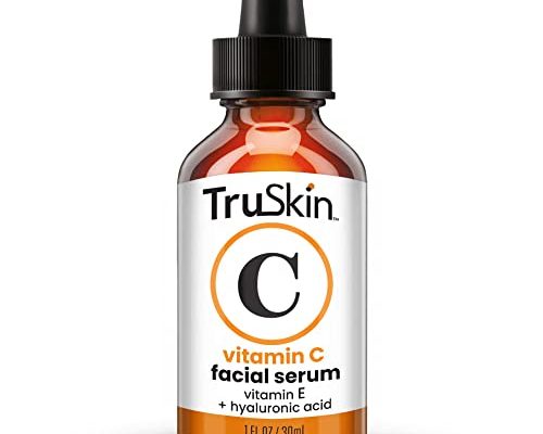 TruSkin Vitamin C Serum for Face, Anti Aging Serum with Hyaluronic Acid, Vitamin E, Organic Aloe Vera and Jojoba Oil, Hydrating & Brightening Serum for Dark Spots, Fine Lines and Wrinkles, 1 fl oz