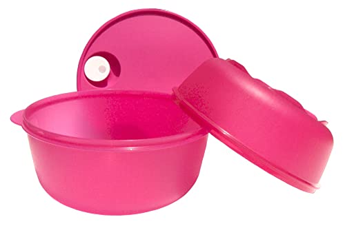 Tupperware Crystalwave 4 Qt Microwave Bowl Fuchsia Pink with Colander Steamer