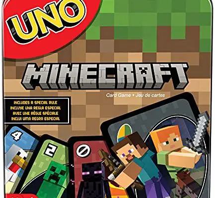 UNO Card Game, Gifts for Kids and Family Night, Themed to Minecraft Video Game, Travel Games, Storage Tin Box [Amazon Exclusive]