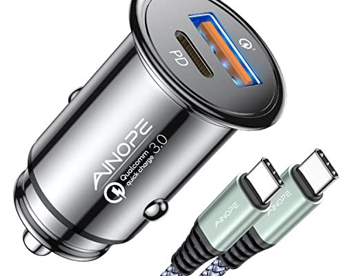 USB C Car Charger 48W Super Mini AINOPE All Metal Fast USB Car Charger Adapter PD&QC 3.0 Dual Port Compatible with iPhone 14 13 12 11 Pro Max X XR XS 8 Samsung Galaxy Note 20/10 S21/20/10 Google Pixel