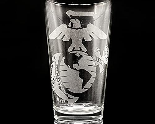 USMC MARINE CORPS Engraved Beer Pint Glass | Great Patriotic Military Veteran Drinking Gift Idea!