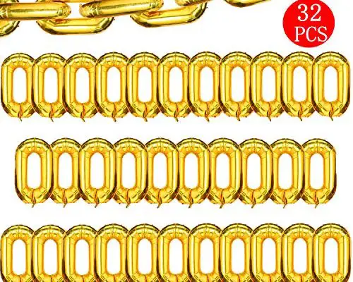 Virtue morals 32 Pcs 16 inch Foil Chain Balloons, Jumbo Chain Balloons for 80s 90s Party Decorations Giant Balloon Chain Balloons Gold