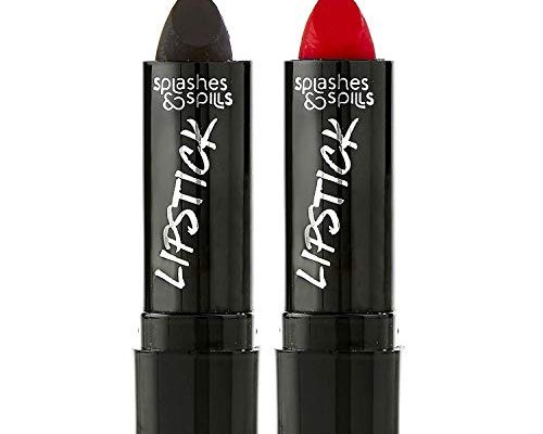 Vivid Black and Red Lipstick - 2 Pack Combo - Bold, Translucent, No Sheen Lip Color With Matte Finish - Makeup and Cosmetics by Splashes & Spills