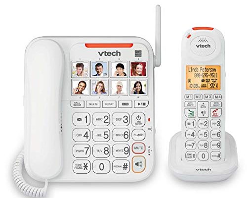 VTech SN5147 Amplified Corded/Cordless Senior Phone with Answering Machine, Call Blocking, 90dB Extra-loud Visual Ringer, One-touch Audio Assist on Handset up to 50dB, Big Buttons and Large Display