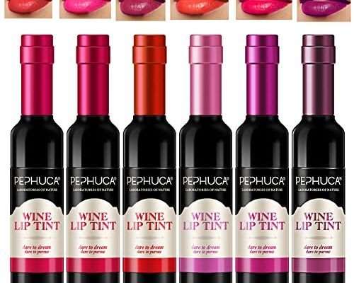 Wine Lip Tint, 6 Colors Wine Bottle Lipstick Long Lasting Lip Stain Set, Christmas Lip Gloss Gifts for Women, Girl, Mom