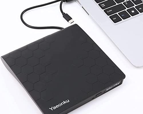 Yaeonku External Blu-ray CD DVD Drive, USB 3.0 Type-C Portable CD DVD Burner Player, Compatible with Laptop Desktop PC Windows Linux Mac OS