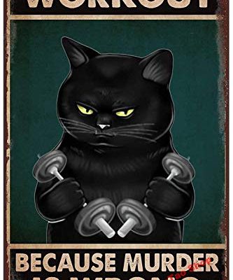 YuanTao Black Cat Workout Funny Tin Sign Bar Pub Diner Cafe Wall Decor Home Decor Art Poster Retro Vintage 8x12 Inches