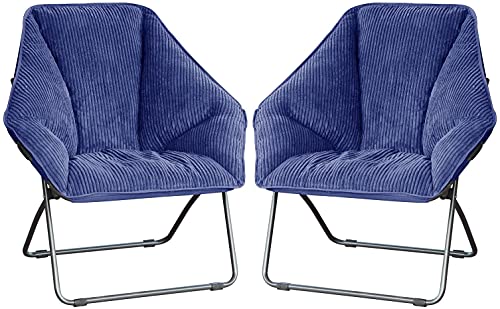 Zenithen Indoor Plush Hexagon Folding Dish Chair, Navy Blue (Pack of 2)