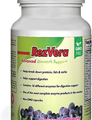 #1 Best All Natural Digestive Supplement for IBS Irritable Bowel Syndrome Stomach Bloating Gas Diarrhea Heartburn Acid Reflux Constipation Indigestion - RezVera 90 Capsules