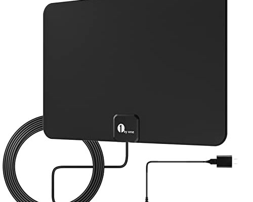 1byone Amplified HD Digital TV Antenna - Support 4K 1080p and All Older TV's - Indoor Smart Switch Amplifier Signal Booster - Coax HDTV Cable/AC Adapter (Black)