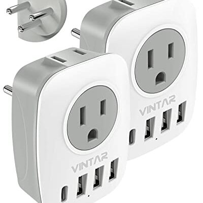 [2-Pack] Israel Power Adapter, VINTAR Israel Plug Adapter with 1 USB C,3 USB Ports and 2 American Outlets,6 in 1 Type H Travel Adapter for US to Israel, Jerusalem, Palestine