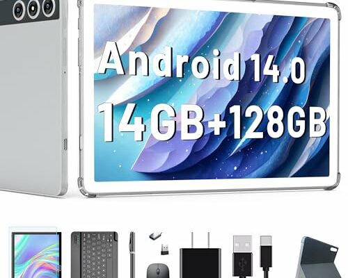 2024 Newest Android 14 Tablet, 10 inch Tablet with 128GB Storage 1TB Expandable 14GB RAM, Dual 4G Cellular Tablet with keyboard Support 5Ghz WiFi/Bluetooth 5.0/GPS, Octa-Core Processor, FHD IPS Screen