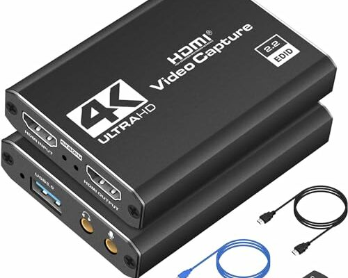 4K HDMI Capture Card for Streaming, Full HD 1080P 60FPS USB Cam Link Game Audio Video Capture Card Nintendo Switch/PS5/3ds/Xbox/PS4 (Black)