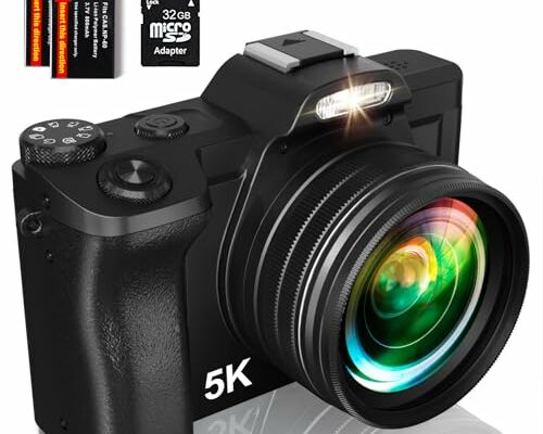 5K Digital Camera for Photography, WiFi Auto Focus Vlogging Video Camera for YouTube with 32GB SD Card, 6-axis Anti-shake 3.5" Screen Fill Light 5K Camera with 58mm UV Filter, 16X Digital Zoom Camera