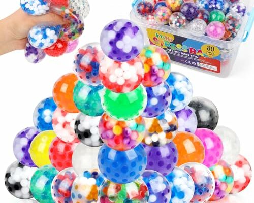 80Pack Stress Balls for Adults, Squishy Toys, Bulk Squishy Squeeze Balls Fidget Toys, Anxiety and Stress Relief Ball for Adults, Party Favors, Birthday Gift and Goodie Bag Stuffers