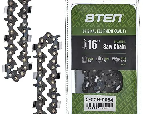 8TEN Full Chisel Chainsaw Chain 16 Inch .050 3/8 LP 56DL For Poulan P3314 P3816 McCulloch Mac Cat 438 Solo 640