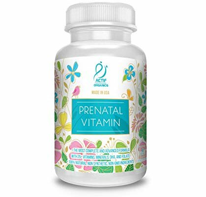 Actif Organic Prenatal Vitamin with 25+ Organic Vitamins, 100% Natural, DHA, EPA, Omega 3, and Organic Herbal Blend - Non-GMO, 90 Count