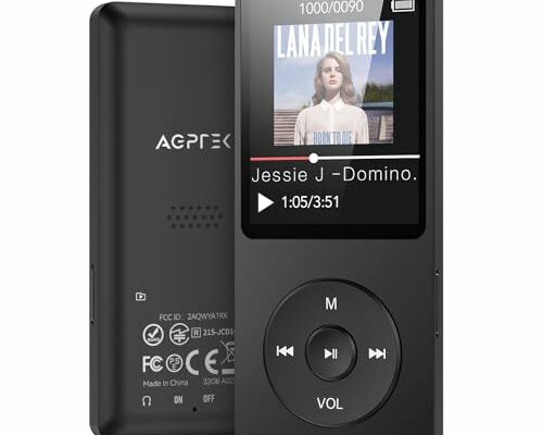 AGPTEK A02X 32GB MP3 Player with Bluetooth 5.3, 1.8 inch Screen Portable Music Player with Speaker, FM Radio, Voice Recorder, Supports Expanded Up to 128GB