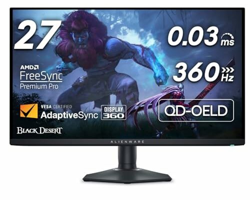 Alienware AW2725DF OLED Gaming Monitor - 26.7-inch Quantom-Dot WQHD (2560x1440) 360Hz 0.03Ms Display, AMD FreeSync Premium Pro, HDMI/DP/USB 3.2 Gen1, Height/Tilt/Swivel/Pivot Adjustability - Black