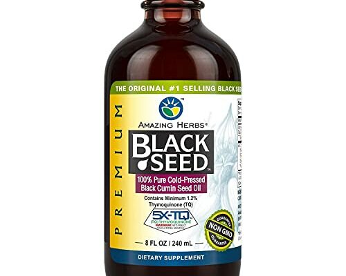 Amazing Herbs Premium Black Seed Oil - Cold Pressed Nigella Sativa Aids in Digestive Health, Immune Support, Brain Function, Joint Mobility, Gluten Free, Non GMO - 8 Fl Oz