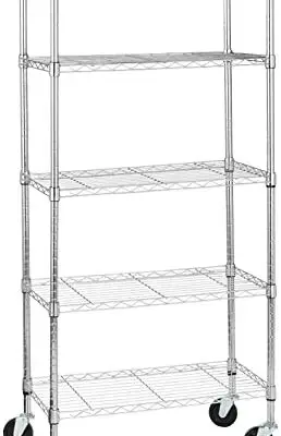 Amazon Basics 5-Shelf Adjustable, Heavy Duty Storage Shelving Unit on 4'' Wheel Casters, Metal Organizer Wire Rack, 30" L x 14" W x 64.8" H, Chrome