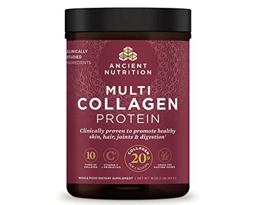 Ancient Nutrition Collagen Powder Protein with Probiotics, Unflavored Multi Collagen Protein with Vitamin C, 45 Servings, Hydrolyzed Collagen Peptides Supports Skin and Nails, Gut Health, 16oz