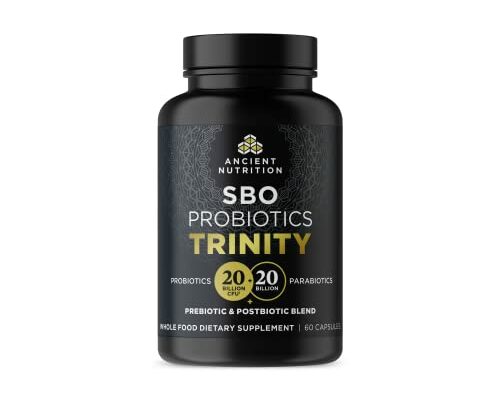 Ancient Nutrition SBO Probiotic Trinity Daily Care, Probiotics for Digestive Health, 40 Billion Blend of Prebiotics, Probiotics, Postbiotics, and Parabiotics Reduces Occasional Bloating, 60 Count