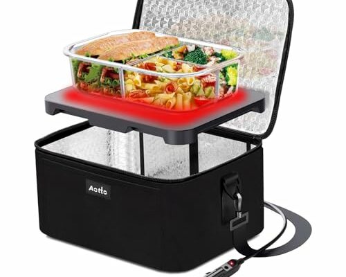 Aotto Portable Oven, 12V 24V 2-in-1 Car Food Warmer Mini Portable Microwave, Personal Heated Lunch Box Warmer for Work Reheating and Cooking Meals in Truck, Vehicle, Travel, Camping, Picnic, Black