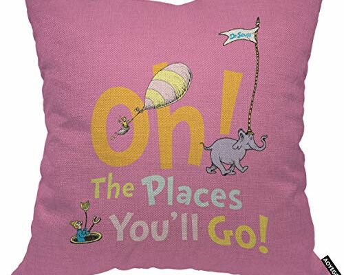 AOYEGO Oh The Places You'll Go Quotes Throw Pillow Cover Elephant Animal Cartoon Balloon Funny Graduation Cute Pillow Case 18x18 Inch Decorative Men Women Room Cushion Cover for Home Couch