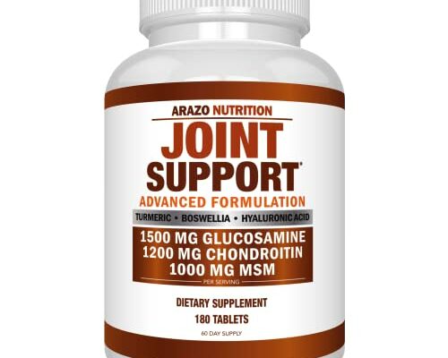 Arazo Nutrition Glucosamine Chondroitin Turmeric Msm Boswellia - Joint Support Supplement for Relief 180 Tablets for Bones, Back, Knees, Hands (180 Tablets)