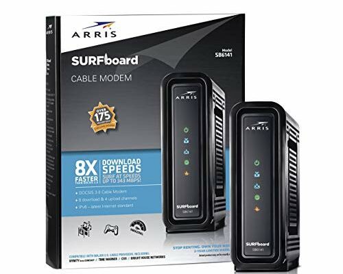 ARRIS SURFboard (8x4) DOCSIS 3.0 Cable Modem, approved for Cox, Spectrum, Xfinity & more (SB6141 Black) (Renewed)