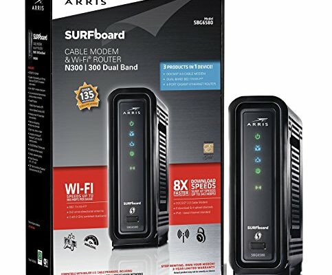 ARRIS SURFboard SBG6580 DOCSIS 3.0 Cable Modem/ Wi-Fi N300 2.4Ghz + N300 5GHz Dual Band Router - Retail Packaging Black (570763-006-00)