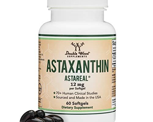 Astaxanthin 12mg Max Strength (AstaReal: Natural Patented Astaxanthin with 70+ Human Clinical Trials - World's Most Studied Brand) Grown, Harvested, and Made in The USA (Astaxantina) by Double Wood