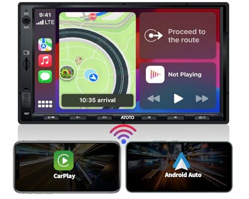 ATOTO F7WE Double DIN Car Stereo, 7inch in-Dash Navigation, Wireless CarPlay & Wireless Android Auto, Touchscreen Car Radio with Bluetooth, Mirror Link, HD LRV, FM/AM,Voice Control, F7G2A7WE
