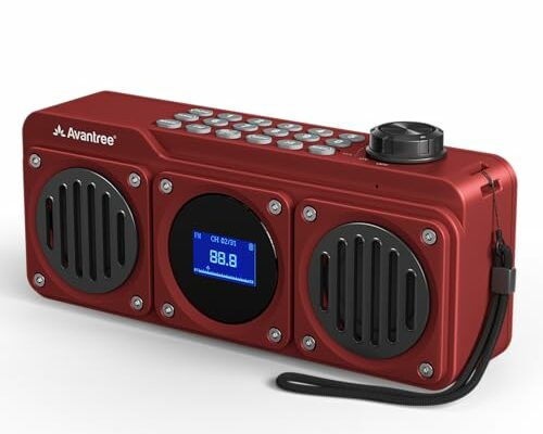 Avantree Boombyte - Portable Digital FM Radio with Bluetooth Speaker, Superb Sound, Metal Finish, MP3 Player, Support Micro SD Card & USB Audio Input, Long Play Time, Rechargeable, Easy to Use - Red