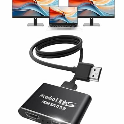 avedio links 4K@60Hz HDMI Splitter, 2 Way 1 in 2 Out HDMI Splitter with 4 ft HDMI Cable for Dual Monitors, 1x2 HDMI 2.0 Splitter Video Distributor Mirror Only,Support Full HD 1080P 3D HDCP 1.4(Black)